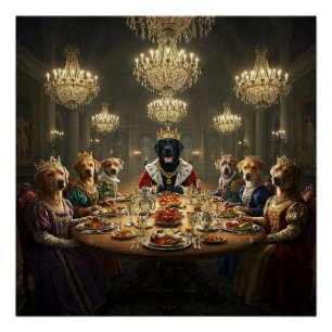 Anthropomorphic Dog Royalty Dinner Poster