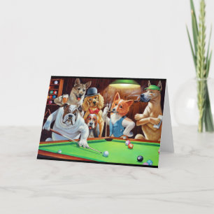 Anthropomorphic Dogs Playing Pool Letterpress Thank You Card