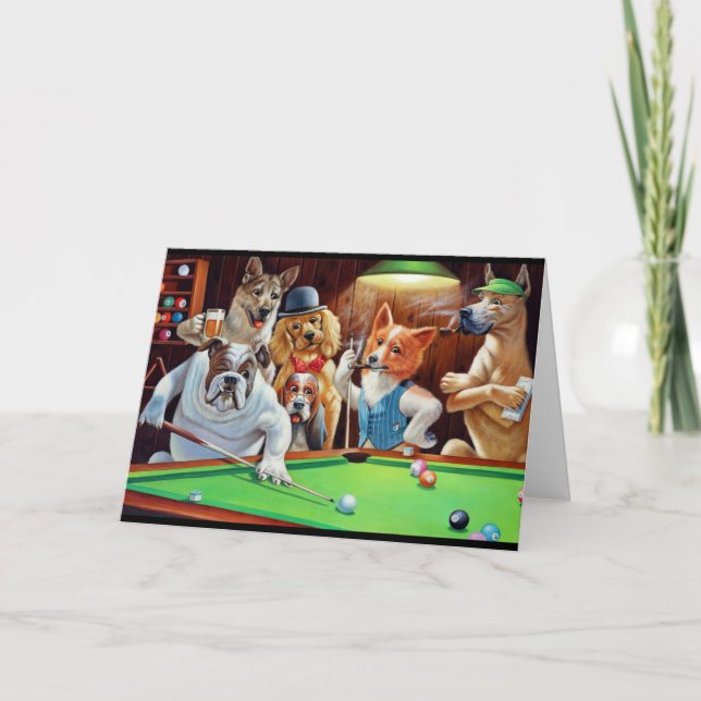 Anthropomorphic Dogs Playing Pool Thank You Card (Front)