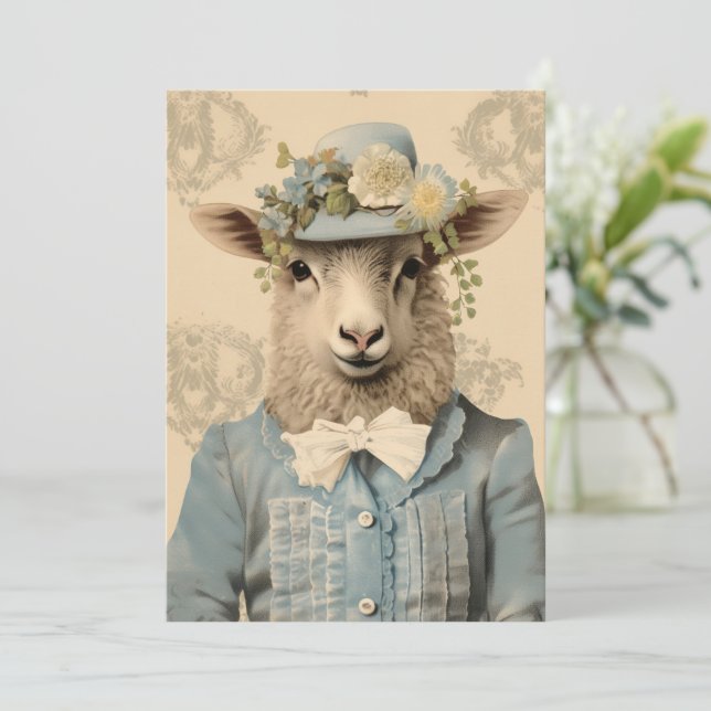 Anthropomorphic Easter Sheep Holiday Card (Standing Front)