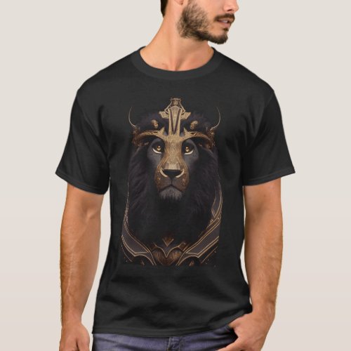 Anthropomorphic Majestic Black Lion Paladin Portra T_Shirt