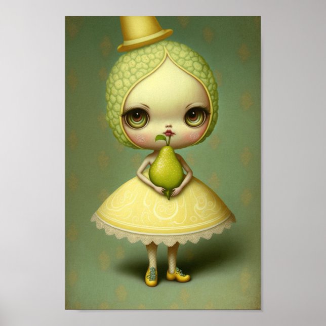 anthropomorphic pear girl in pop surrealist style. poster (Front)