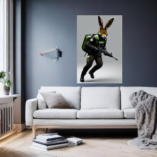 Anthropomorphic rabbit jaguar soldier   AI Art Poster