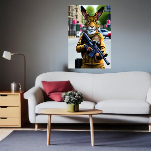 Anthropomorphic rabbit jaguar soldier   AI Art Poster