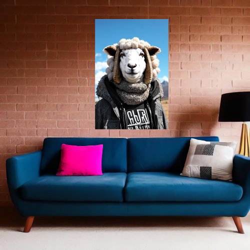 Anthropomorphic sheep in clothes  AI Art Poster