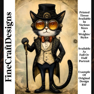 Anthropomorphic Steampunk Chic Cat R1F Decoupage Tissue Paper