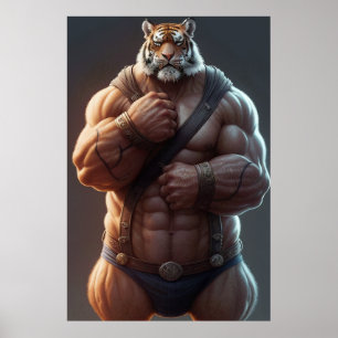 Anthropomorphic Tiger   Bodybuilder   Digital Art Poster