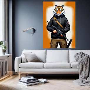 Anthropomorphic Tiger soldier AI Art Poster
