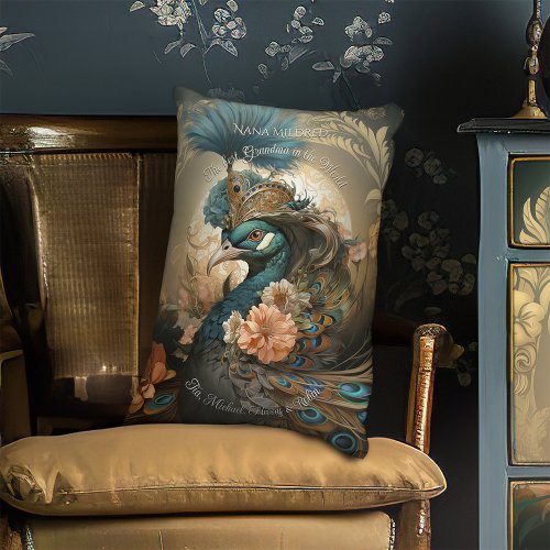 Anthropomorphic Victorian Vintage Peacock Accent Pillow