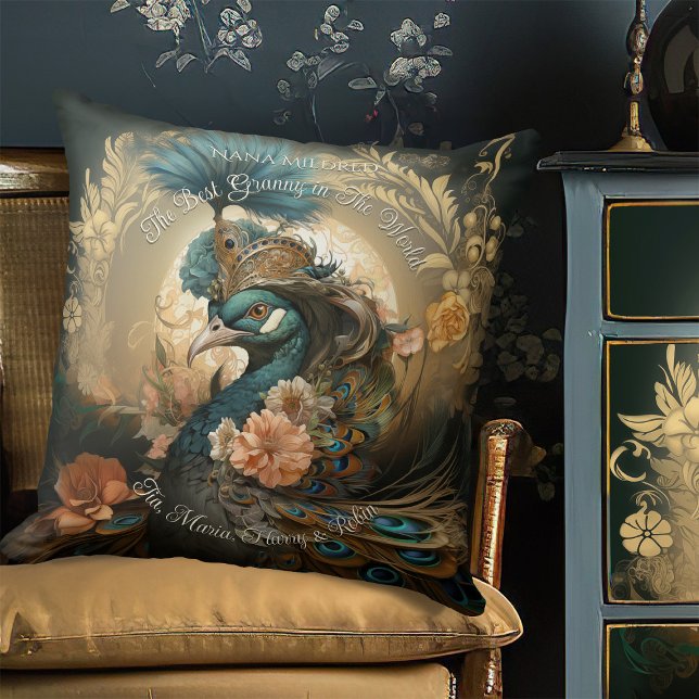 Anthropomorphic Victorian Vintage Peacock Throw Pillow (Creator Uploaded)