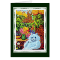 Anthropomorphic White Cat Framed by Yellow Flowers