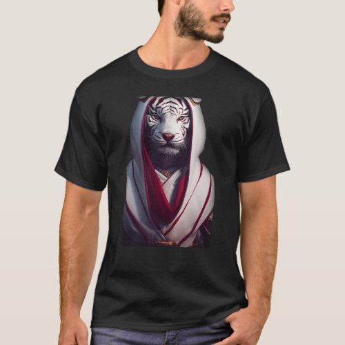 Anthropomorphic White Tiger With Hood On And Assas T_Shirt