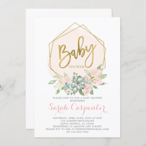 Anthurium Floral Geometric wreath baby shower girl Invitation