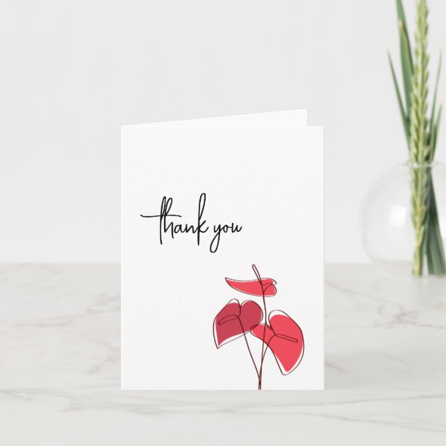 Anthurium • Floral Line Drawing • Casual Modern Thank You Card (Front)