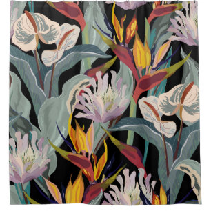 Anthurium Strelitzia: Tropical Vintage Splendor. Shower Curtain