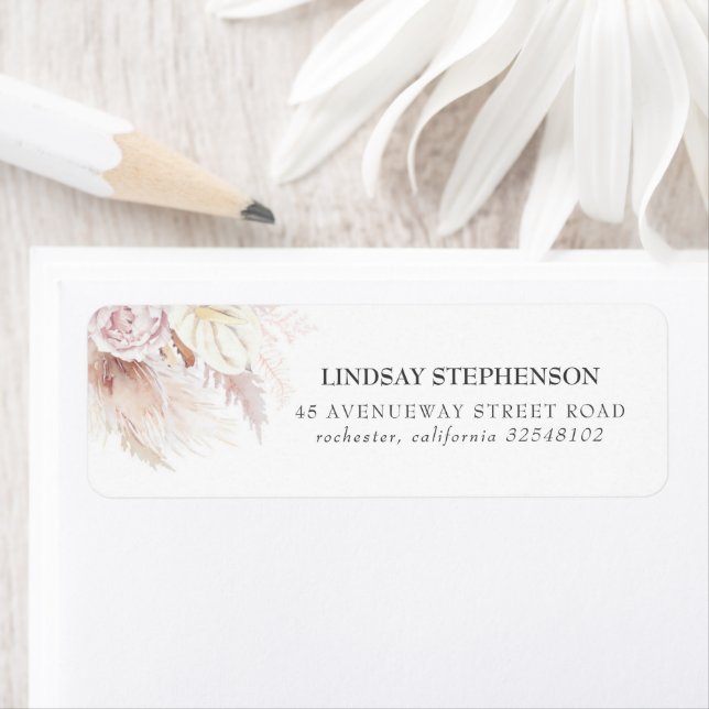 Anthuriums and Dusty Rose Flowers Pampas Grass Label (Insitu)