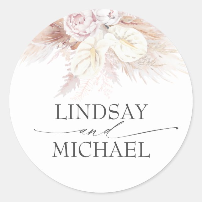 Anthuriums and Pampas Grass Elegant Exotic Classic Round Sticker (Front)