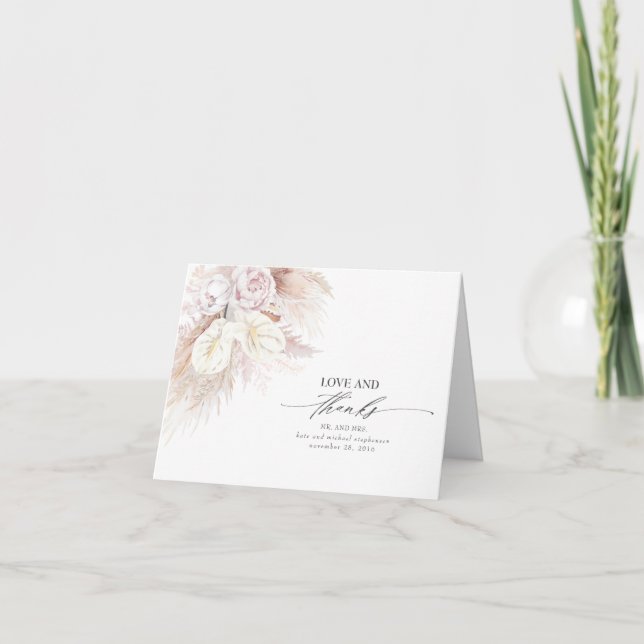 Anthuriums and Pampas Grass Wedding Thank You (Front)