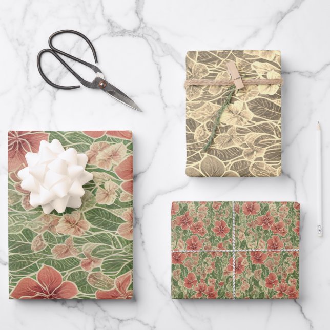 Anthuriums flowers vintage ephemera pattern wrapping paper sheets (Front)