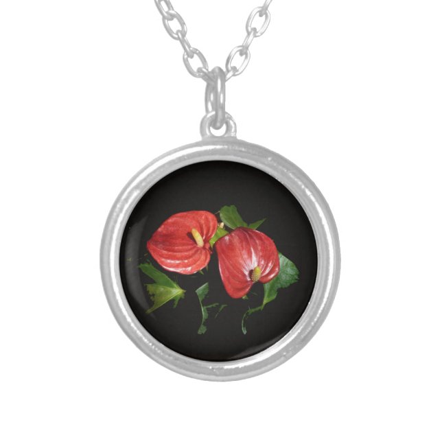 Anthuriums Silver Plated Necklace (Front)