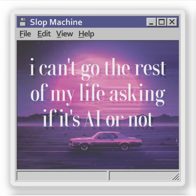 Anti AI Slop Machine Retro Window Sticker (Front)