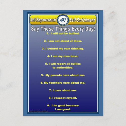 Anti_Bully Daily Affirmations Postcard