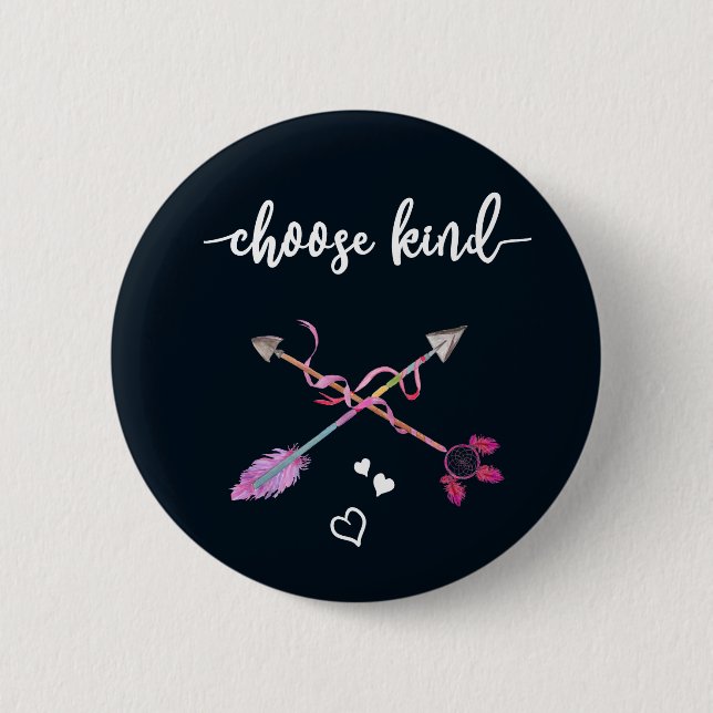 Anti Bullying, Choose Kind. Be Kind. Tribal Art Button (Front)