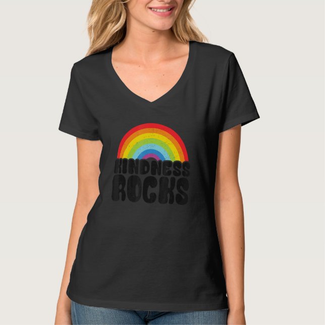 Anti Bullying Hippie Retro Teacher Rainbow Kindnes T-Shirt (Front)