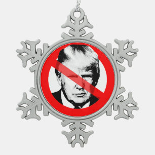 Anti Donald J. Trump Crossed Out Face Snowflake Pewter Christmas Ornament