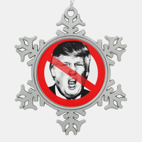 Anti Donald Trump Mouth Crossed Out Face Snowflake Pewter Christmas Ornament