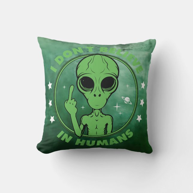 Anti-Human Alien Throw Pillow (Front)
