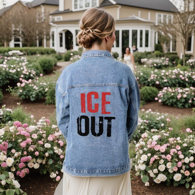 Anti ICE Out Political Activism Protest Denim Jacket (Wedding Back)