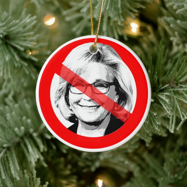 Anti Liz Cheney Crossed Out Face Ceramic Ornament (Tree)
