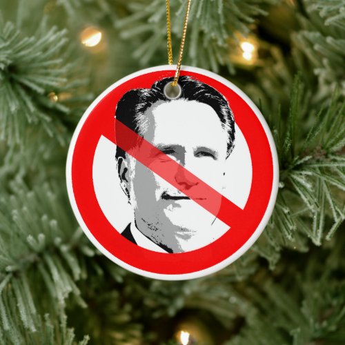 Anti Mitt Romney Crossed Out Face Ceramic Ornament