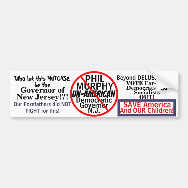 Anti-Phil Murphy NJ Democrat Governor Political Bumper Sticker (Front)