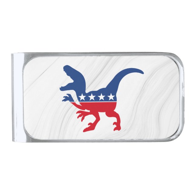 Anti-Politics Patriotic T-Rex Silver Finish Money Clip (Front)