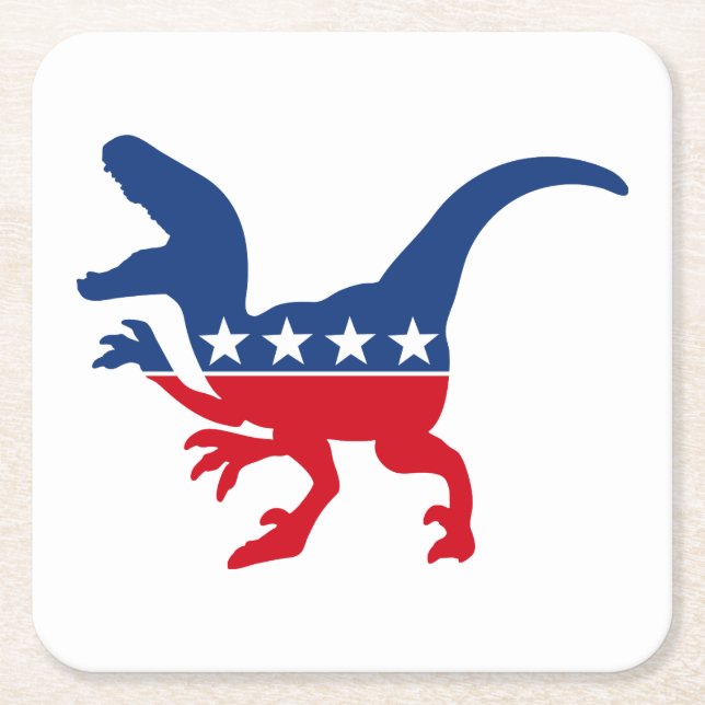 Anti-Politics Patriotic T-Rex Square Paper Coaster (Front)