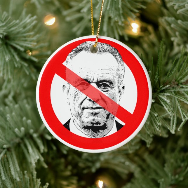 Anti RFK Jr. Crossed Out Face Ceramic Ornament (Tree)