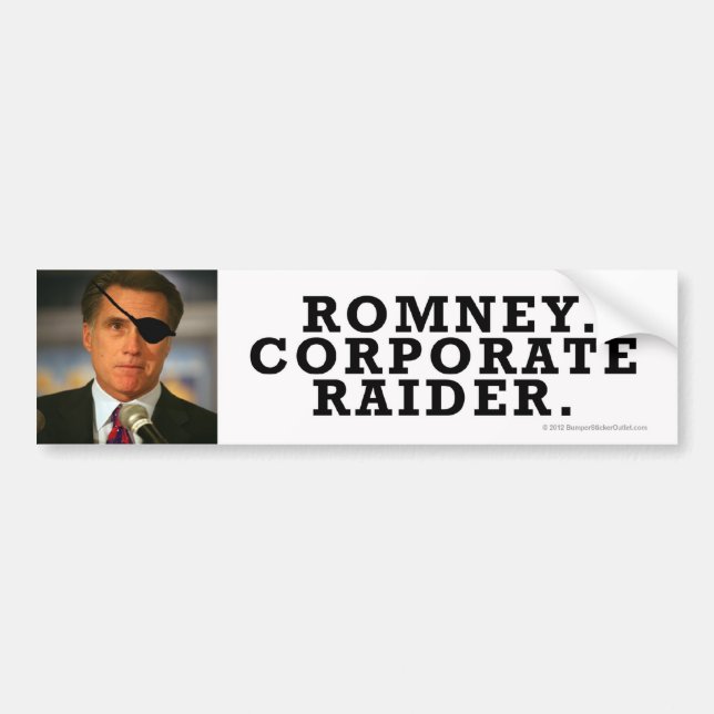 Anti-Romney sticker Corporate Raiderrrrr! (Front)