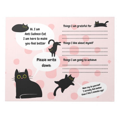 Anti Sadness black cat Mental Health worksheet Notepad