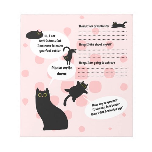 Anti sadness Black Cat Mental Health Worksheet Notepad