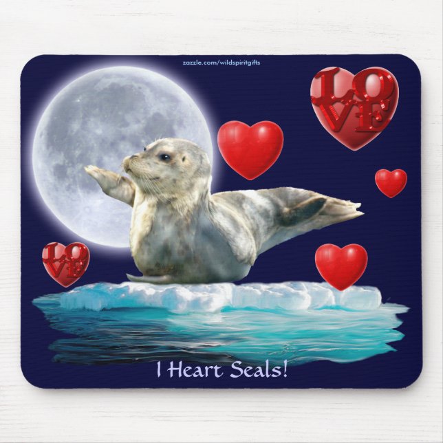 Anti-Sealhunt Seal-Pup, Moon & Hearts Mousepad (Front)