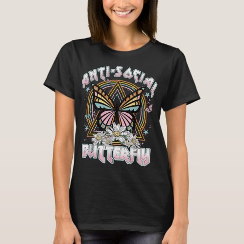 Anti_Social Butterfly Funny Retro Vintage Design T_Shirt