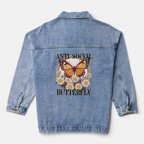 Anti Social Butterfly Retro Boho Daisy Flower  Denim Jacket