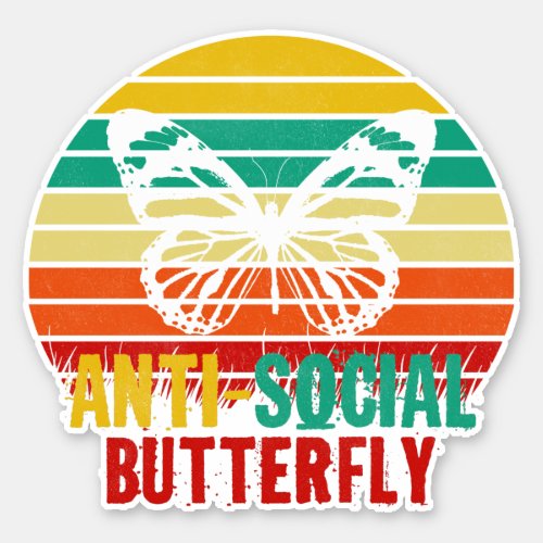 Anti_Social Butterfly Retro Stripes Sticker