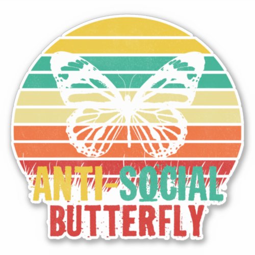 Anti_Social Butterfly Retro Stripes Sticker