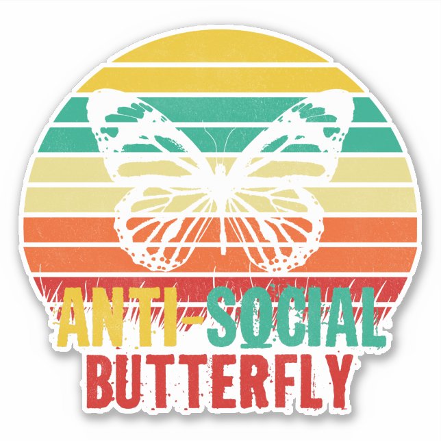 Anti-Social Butterfly Retro Stripes Sticker (Front)