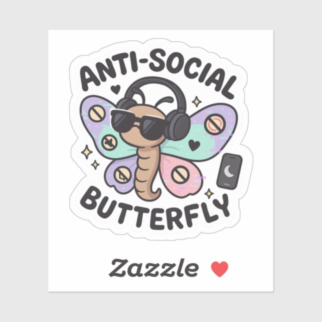 Anti-Social Butterfly Sticker – introvert design (Sheet)