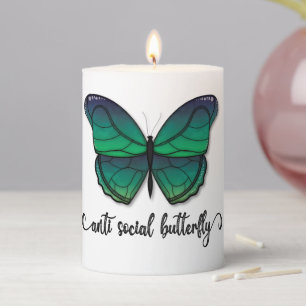 Anti Social Green Butterfly Pillar Candle