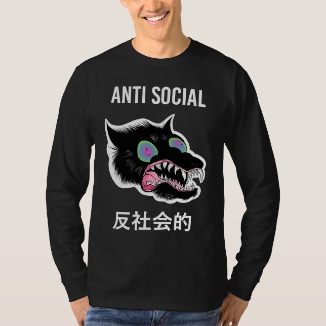 Anti Social Japanese Text Aesthetic Vaporwave T-Shirt (Front)